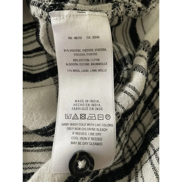 Anthropologie Top Women 4 Black White Plaid Tunic Shirt Button Up Wool Blend - Picture 12 of 12